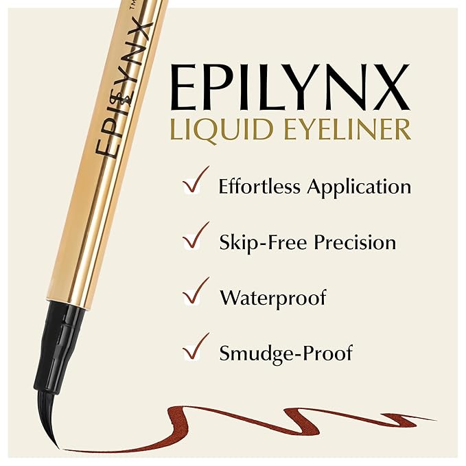 EPILYNX Liquid Eyeliner - Hypoallergenic Eyeliner with Fine Brush Tip, Long-Lasting Waterproof Eye Liner - Cruelty-Free, Vegan, Gluten-Free, Smooth Application Liquid Eye Liner, Brown 2mL