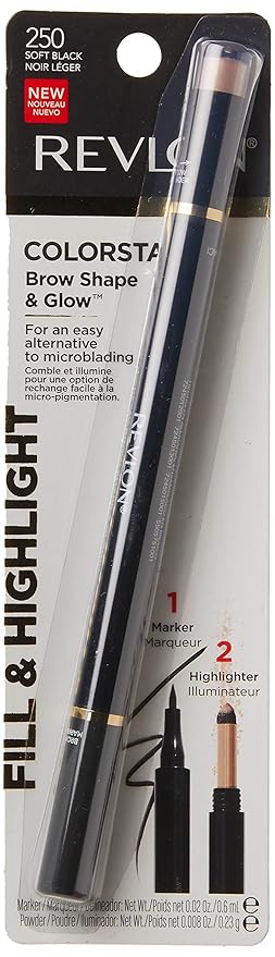 Revlon Colorstay Shape & Glow Eye Brow Marker and Highlighter, Soft Black, 0.02 Oz (Marker), 0.008 Oz (Highlighter)