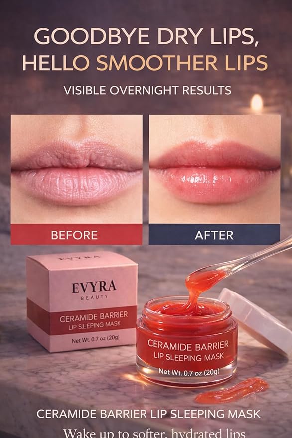 EVYRA Ceramide Barrier Lip Sleeping Mask 20g – Overnight Lip Repair for Very Dry & Chapped Lips – Peach Flavor – Lanolin & Petrolatum Free Lip Treatment