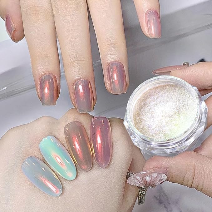 Unicorn Chrome Nail Powder Sunset Glow Mirror Effect Lemon Glow Mermaid Nail Glitter Pigment Powder Aurora Gold Chrome Powder for Nails Design Manicure Nails Supplies