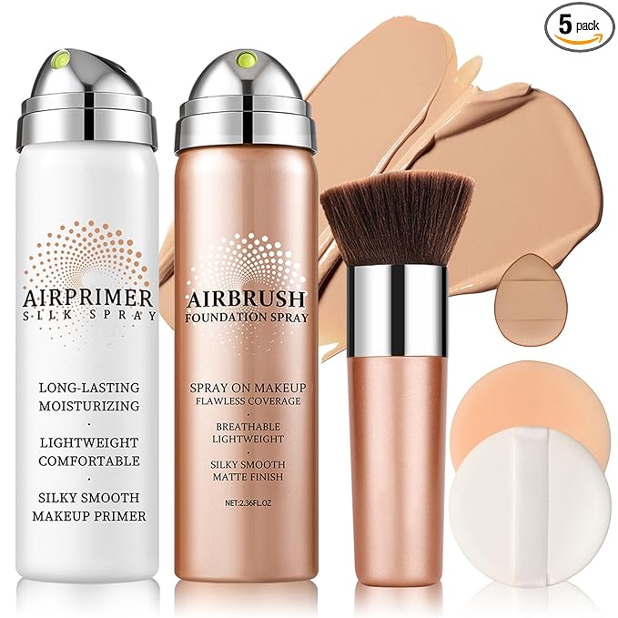 Airbrush Foundation with Primer,Silk Flawless Airbrush Makeup,Buildable Coverage with Anti-aging Formula,Moisturizing Foundation Makeup (02 Beige)