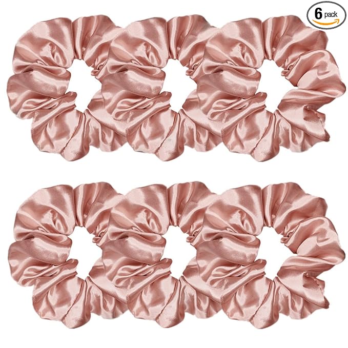 Sufermoe Satin Silk Hair Scrunchies, 6 Pcs/bag, Rose Gold, 4.5 Inch, Hair Ties for Women and Girls, Fashion Hair Accessories for Daily Life and Occasions