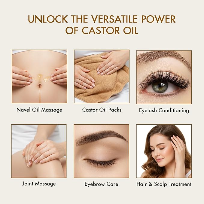Majestic Pure Oil - 100% Pure and Natural- Cold Pressed & Hexane Free Natural Hair Growth Oil for Eyelashes, Eyebrows, Skin, Body, Face, Nails & Scalp - Organic Castor Oil 8 Fl Oz with Reusable Wraps