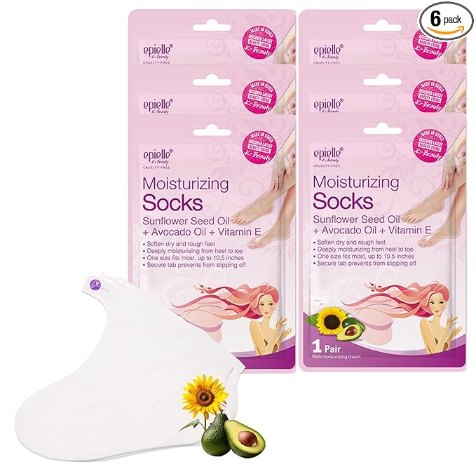 Epielle Moisturizing Foot Mask 6 Pairs, Soften with Sunflower Seed Oil & Vitamin E, Deep Moisturizing Socks for Dry, Cracked Feet, Self Care Gifts for Women, Spa Kit, Mothers Day Gifts