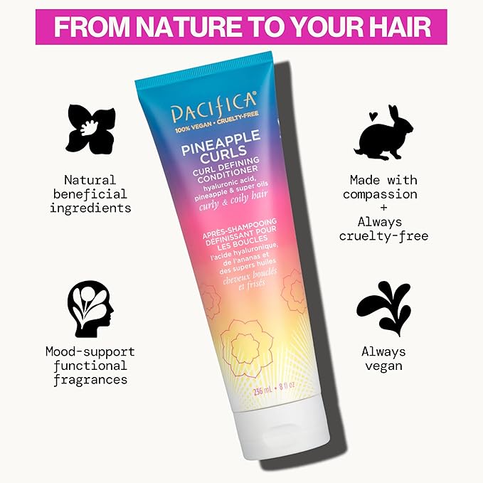 Pacifica Beauty, Pineapple Curls Defining Natural Conditioner, For Curly, Coily and Textured Hair Types, Pineapple Scent, Sulfate Free and Silicone Free, 100% Vegan and Cruelty Free | Hair Conditioner