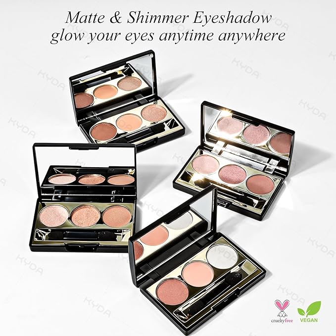 KYDA 3 Colors Eyeshadow Plaette, Glitter Champagne Golden Brown Eyeshadow, Nude Beige Peach Creamy Eyes Shadow, Lasting High Pigmented Warm Tone Eye Shadow, Mini Eyes Glitter Pallet for All Skin