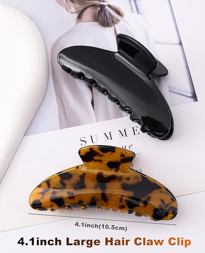 2 Pack Acetate Hair Claw Clips for Women Tortoise Shell 4 Inch Large Claw Hair Clips for Thin to Thick Hair
