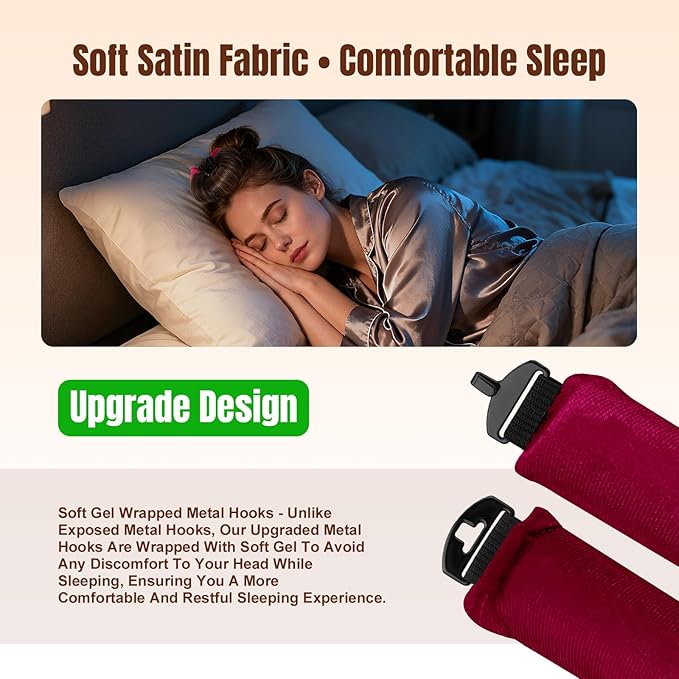 Overnight Heatless Hair Curler, Upgraded with Hair Pad Grippers Satin Jumbo Flexi Blowout Curls Rods, 3pcs No-Heat Styling Tools Curling Rod to Sleep in for All Hair Types - Wine Red
