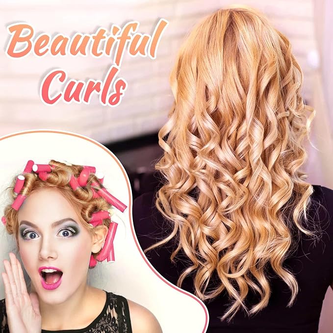 Selizo 30Pcs 9.45"x0.55" Flexible Hair Rollers, Foam Curlers for Short, Medium and Long Hair, No Heat Curlers, Hair Rods - Pink(Diameter 0.55')
