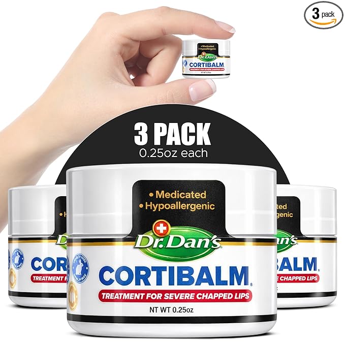 Dr. Dan's Cortibalm Jars-3 Pack- for Dry Cracked Lips - Healing Lip Balm Jar for Severely Chapped Lips - Designed for Men, Women and Children -