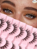 Lashes Natural Cat Eye Lashes Wispy Eyelashes 15mm False Eyelashes Wispy Lash Strips 3D Volume Fake Eyelash Thin Cotton Band Soft Eye Lash Pack 7 Pairs Siligli