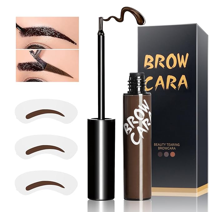Tattoo Eyebrow Gel Peel Off - Waterproof Brow Gel with Eyebrow Stencils, Transfer-Proof Eyebrow Tattoo for & Girl Create Soft & Defined Brows Makeup, No Smudge and Easy to Color, 1 Pack (Medium Brown)