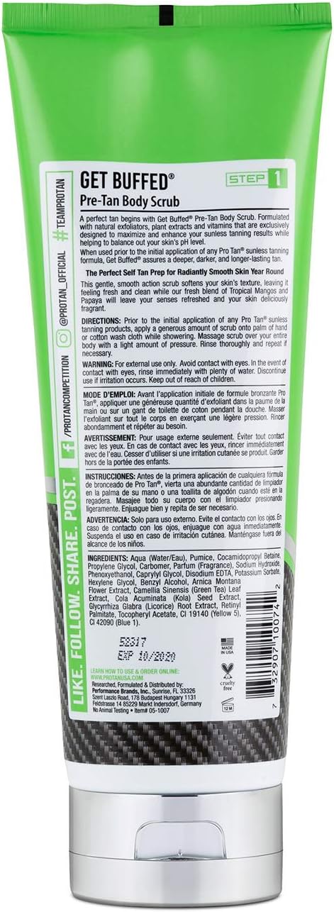 Pro Tan, Get Buffed, Pre-Tan Body Scrub, Skin Balancing Exfoliator, Balance Skin pH, 8 oz.