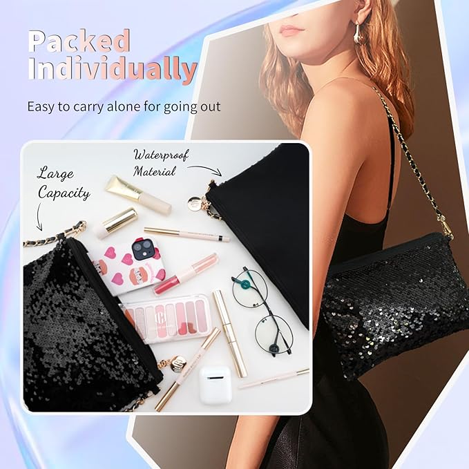 Color Nymph Makeup Kit for Women, Girls Beginner All In One Makeup Set with Sequin Bag, 9-Color Eyeshadow Palette, Lip Gloss, Eyeliner, Mascara - Orange Blue, Sparkling Party Wedding Evening Bag
