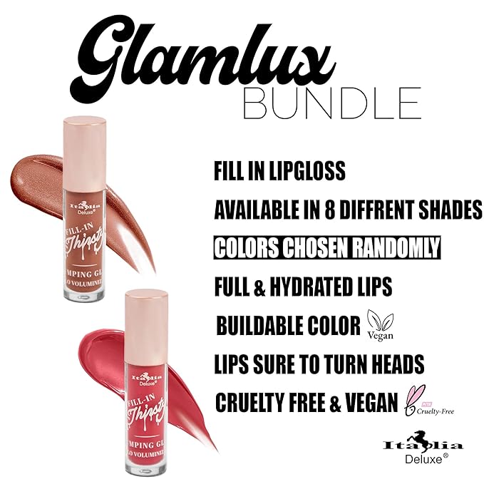 Beauty Bundle Italia Deluxe Fill-In Thirsty Plumping Gloss set of 8 hydrating & shiny fuller lips