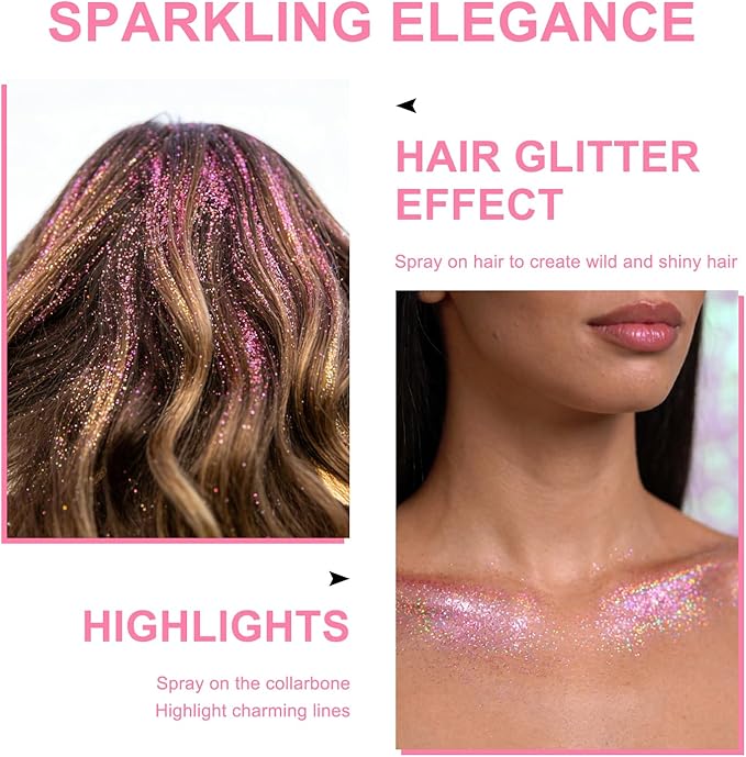 Hair and Body Glitter Spray, Shimmering Powder Sparkle Powder Makeup, Glitter Loose Sparkle Makeup for Body Highlighter,Festival Prom Rave Accessories (Pastel)