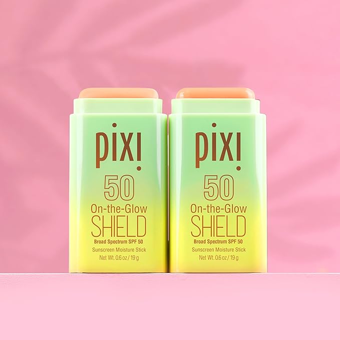 Pixi Beauty On-the-Glow SHIELD SPF 50 2-pack | Lightweight & Ultra-Hydrating Sunscreen Stick for Everyday Use | No White Cast | Travel Size, Vegan & Paraben-Free | 2x 0.6oz/19g