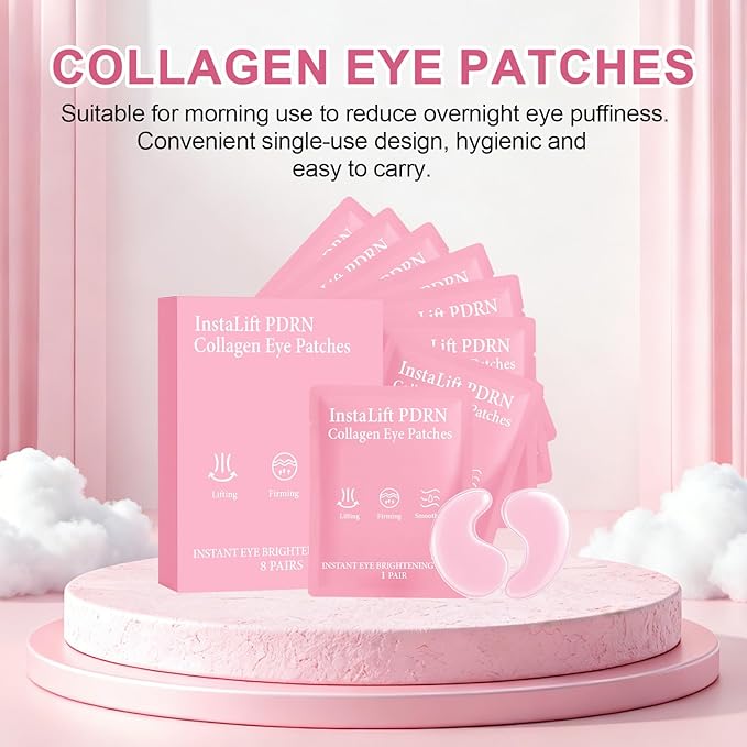 Instalift PDRN & Collagen Eye Patches,Under Eye Patches with Hyaluronic Acid & Collagen, Deeply Hydrating Patches for Puffy Eyes and Dark Circles(8 Pairs Each)(1 PCS)