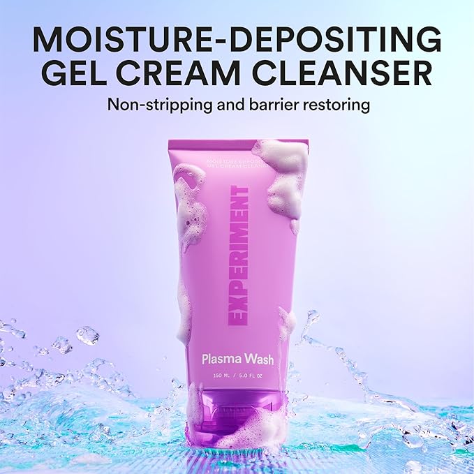 Experiment Plasma Wash Moisture Depositing Gel Cream Cleanser - Hydrating, Barrier Restoring, & Non-Stripping Face Wash w/Glycerin & Jojoba Oil, 5.0 FL OZ - Gentle Facial Cleanser for All Skin Types