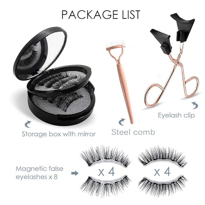 Magnetic Eyelashes, Light Weight Natural Look False Eyelashes with Applicator and Eyelash Comb, Reusable & No Glue Needed