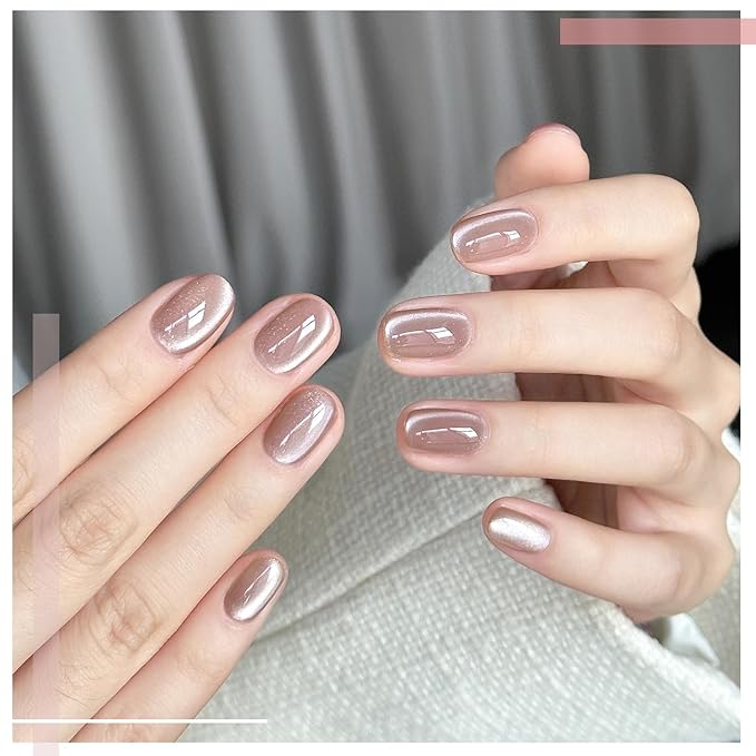 GAOY Glassy Cat Eye Gel Nail Polish, 16ml Glitter Holographic Nail Polish with Magnet, Reflective Translucent UV Gel, 2063 Mist Pink