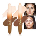 2Pcs Contour Highlighter Stick Set，2-in-1 Dual-Ended Cream Bronzer & Highlighter Sticks Pen for Face Body Contouring Makeup- Buildable，Waterproof, Easy to Apply Suitable for Beginners(01+02)