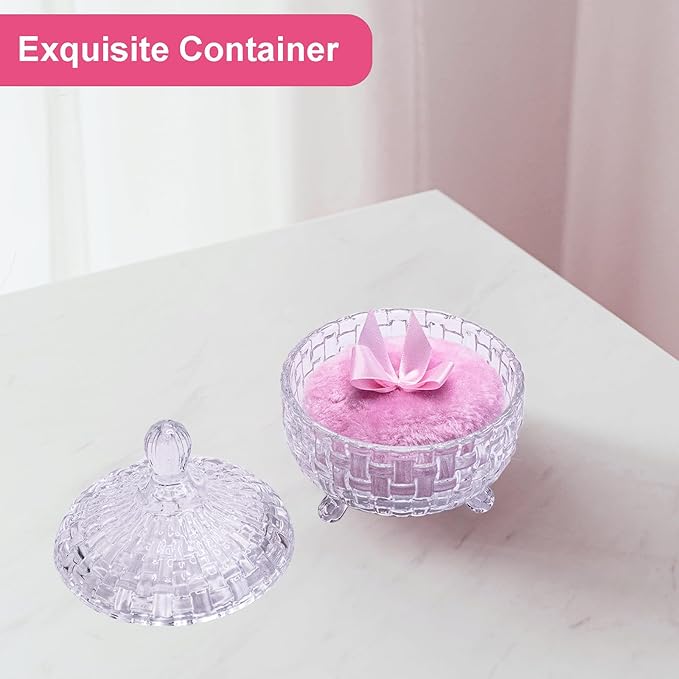 5 Pieces Large Body Powder Puff and Powder Container, Crystal Case for Dust Puff, Powder applicator with Box for Face and Body (Clear, Woven Pattern)