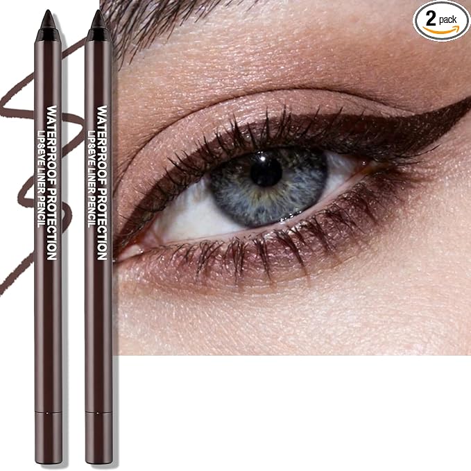 2 PCS Dark Brown Eyeliner Pencil, Cream Gel Waterline Eyeliner Smooth Waterproof Smudge-Proof Lasting Bold High-Pigmented Matte Eye Liner Pen Eyeshadow Crayon Makeup for Women with Sharpener