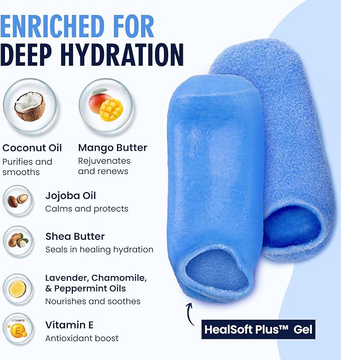 Dr. Frederick’s Original Moisturizing Gel Socks for Men & Women – Dry Feet & Cracked Heel Treatment – Full Foot Gel Lining with Mango Butter, Shea Butter, Jojoba & Coconut Oil (Blue Haven)