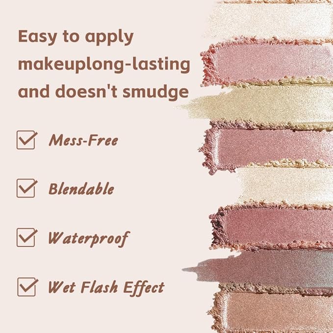 All-in-One Baked Eyeshadow Palette,Face & Eye Makeup with Highlighter Blush Contour,Soft Neutral Low-Saturation Tones,Smooth Blendable Buildable, Long-Lasting Natural Glow,Paleta de Sombras de Ojos 02