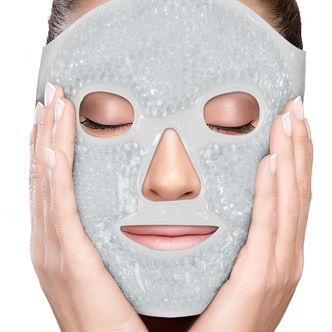 Eye Mask Get Rid of Puffy Eyes Migraine Relief, Sleeping, Travel Therapeutic Hot Cold Compress Pack with Cover Gel Beads, Spa Therapy Wrap for Sinus (White)