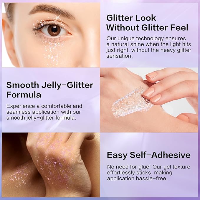 LANGMANNI Holographic Body Glitter Gel for Body, Face, Hair and Lip.Color Changing Glitter Gel Under Light. Vegan & Cruelty Free-1.35 oz (6# Dreamy Galaxy)