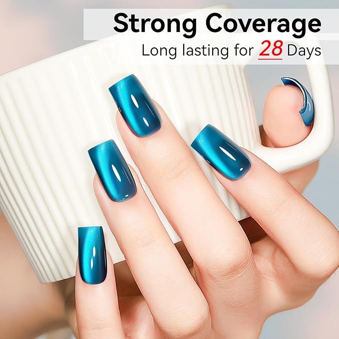 Cat Eye Gel Nail Polish, Teal Sea Blue Jelly Glass Magnetic Nail Polish Magic Holographic Effect, Glitter UV Gel Sparkle Crystal Color for Nail Salon DIY At Home