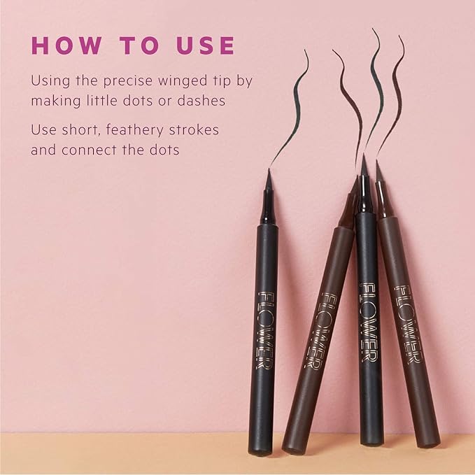 FLOWER BEAUTY By Drew Barrymore Forever Wear Winged Eyeliner - Long-Lasting + Smudge-Proof - Liquid Eyeliner + Winged Applicator (Dark + Stormy)