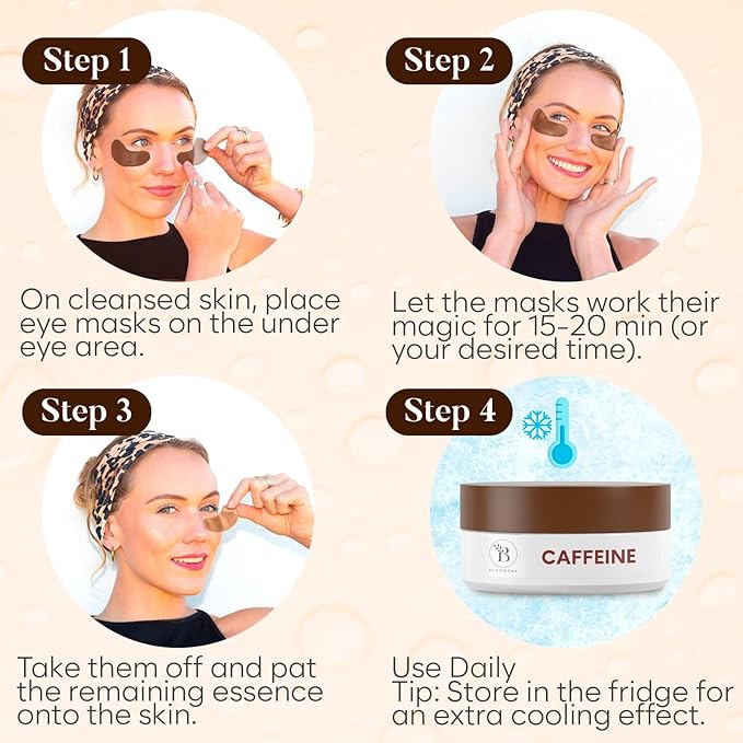 BLOOMORA Caffeine Under Eye Patches (30 Pairs), Under Eye Mask for Puffy Eyes, Appearance of Dark Circles, Cooling & Hydration, Self Care & Skincare Gifts for Women, Patch Yeux