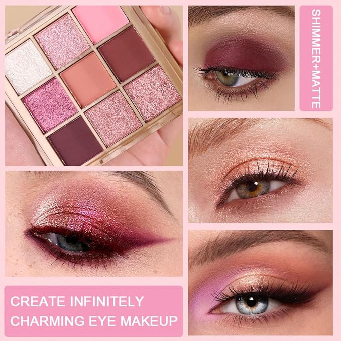WanTuoluo Matte Sparkling Eye Shadow Palette,Neutral Nude Smoky Glitter Powder Eyeshadow for Older Women,High-Pigment Eye Makeup, Naturing-Looking Travel Size Makeup Pallete (Matte Glitter-Pink)