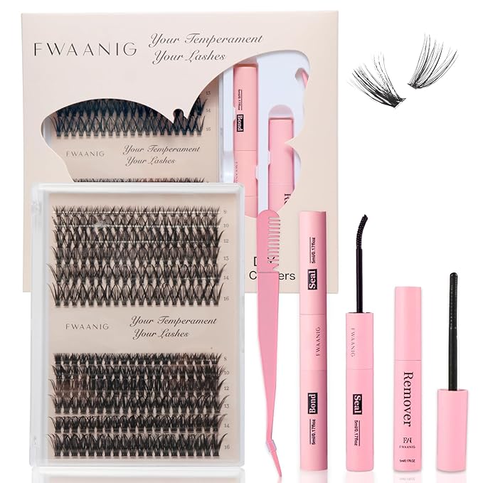 False Eyelash Lash Clusters Kit, Fuller Wispy Lashes for Everyday Glam, Complete Lash Kit with Bond, Seal & Remover, 240PCS 8-16mm with Tweezers and Brush
