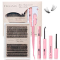 False Eyelash Lash Clusters Kit, Fuller Wispy Lashes for Everyday Glam, Complete Lash Kit with Bond, Seal & Remover, 240PCS 8-16mm with Tweezers and Brush