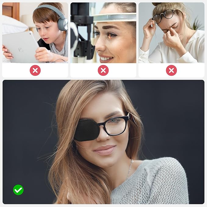 Ouligay 6pcs Glasses Eye Patch Black Eye Patch Reusable Lazy Eye Patch Adult Medical Eye Patches for Adults to Treat Lazy Eye Amblyopia Strabismus