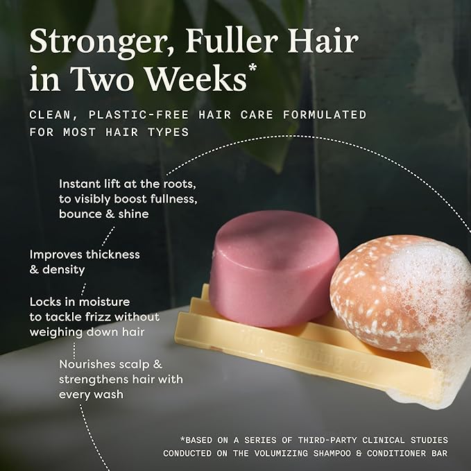 The Earthling Co Volumizing Shampoo & Conditioner Bar Set For Thickening, Fullness, Strength, and Growth - Sulfate, SIlicone, Paraben Free for Thin, Flat, Fine Hair - Made in USA (Sweet Sandalwood)