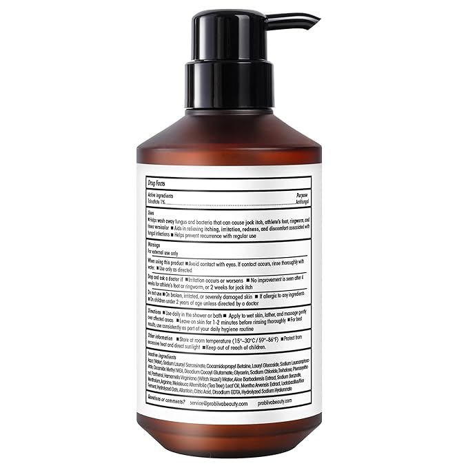 ProBliva Antifungal Body Wash Treatment Soap - Jock Itch, Ringworm, Back Acne, Tinea & Foot Odor – Skin Relief Cleanser Gel with Tea Tree Oil & Tolnaftate for Men and Women (with Brush Kit)