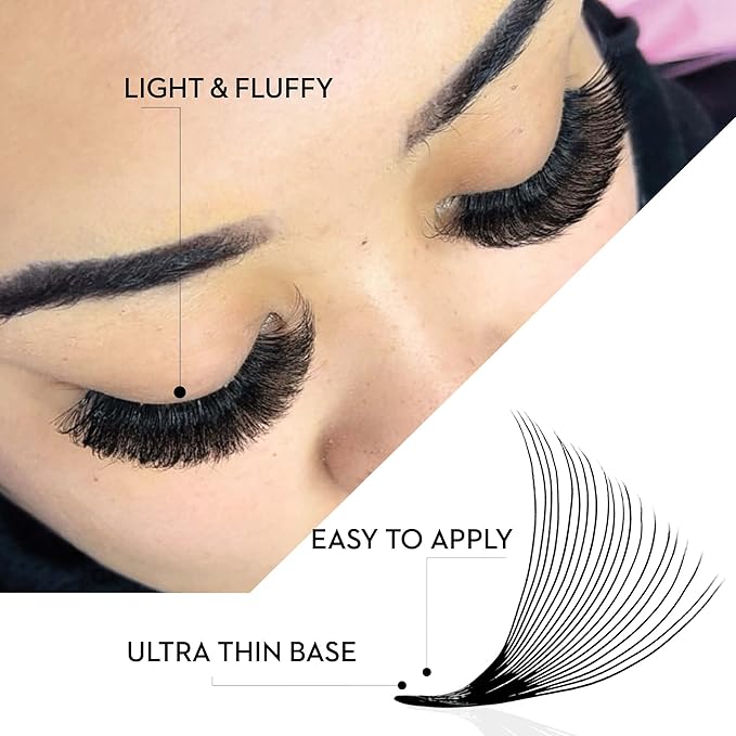 One V Salon, 500 Loose Professional Use Premade Fans Eyelash Extensions, C Curl Volume Lashes, 10D 14D 20D-0.05 Thickness, 9-16mm Fluffy Handmade Fan Mixed Tray