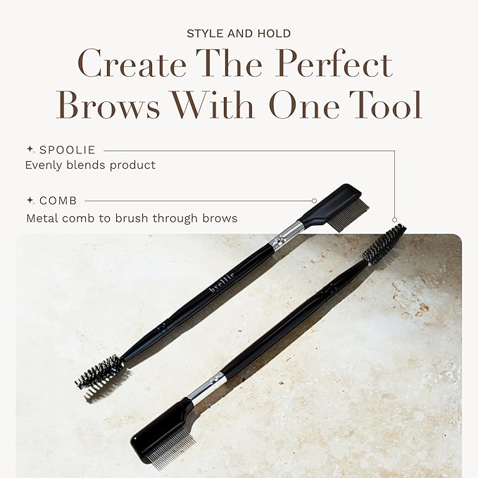 Byellie Brow Brush, Dual-Ended with Brow Comb & Precision Spoolie, Brow Gel & Wax Application, Define's & Shape's, Easy to Use Fluffy Brow Look, Natural Makeup, Vegan & Cruelty Free