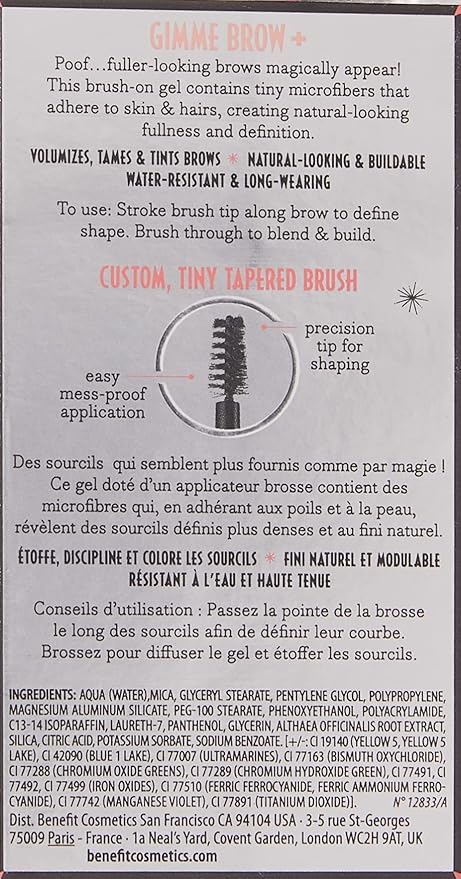 Benefit Gimme Brow Volumizing Fiber Gel # 4 Medium Dark Warm, 0.1 Oz