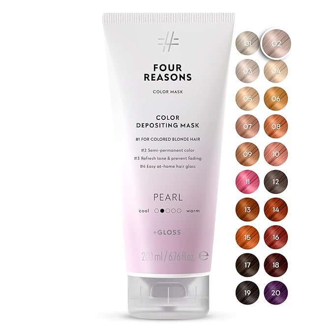 FOUR REASONS Color Mask, Pearl Blonde (27 Colors) – Hair Gloss & Color Depositing Conditioner – Semi Permanent Hair Toner for Color-Treated Hair Color For Women – Vegan & Cruelty-Free – 6.76 fl oz