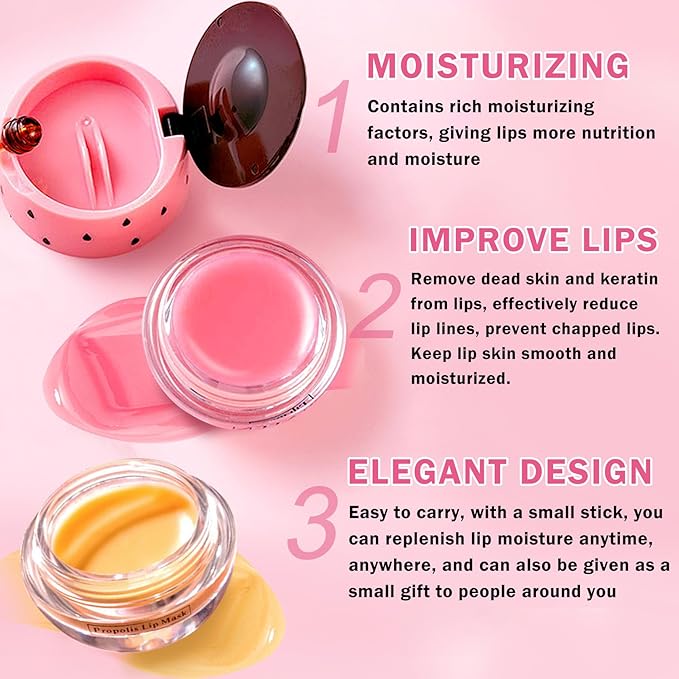 5PCS Bee Lip Balm Honey Pot Honey Watermelon Cherry Apple Strawberry Lip Balm,Moisturizing Sleeping Lip Mask Reduces Lip Lines Prevention Dry and Cracked