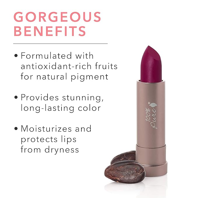 100% PURE Cocoa Butter Matte Lipstick Full Stay All Day Coverage, Lasting Moisturizing & Softening Natural Lip Color for All Skin Tones, Vegan Fruit Pigmented Hyacinthus (Deep Berry Purple) - 0.15 oz