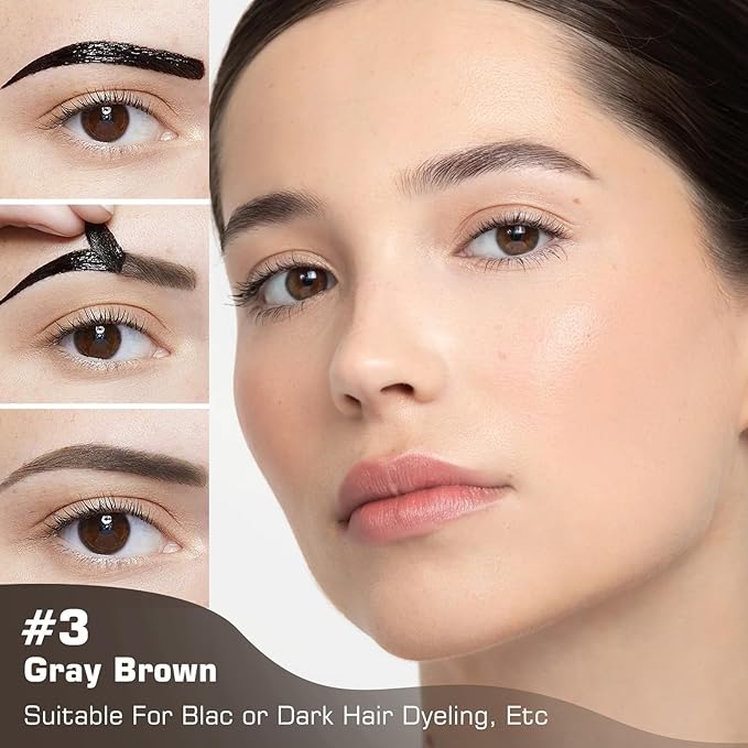 Eyebrow Gel - Peel Off Eyebrow Tint With Eyebrow Stencils, Long-lasting Brow Gel for Strong Hold & Natural Finish, Waterproof Eyebrow Makeup for Fuller & Defined Looking Brows (Gray Brown)