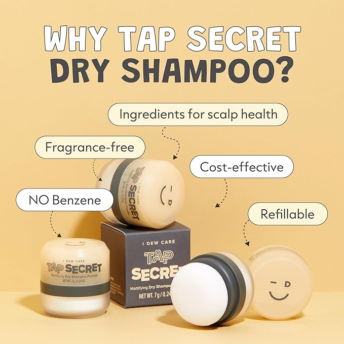 I DEW CARE Tap Secret Dry Shampoo Powder Refill with Biotin | Strengthening & Volumizing, Refillable, Travel size, Non-aerosol, Korean Ginseng, Dry Shampoo for Women, Women Stocking Stuffers, 0.24 Oz