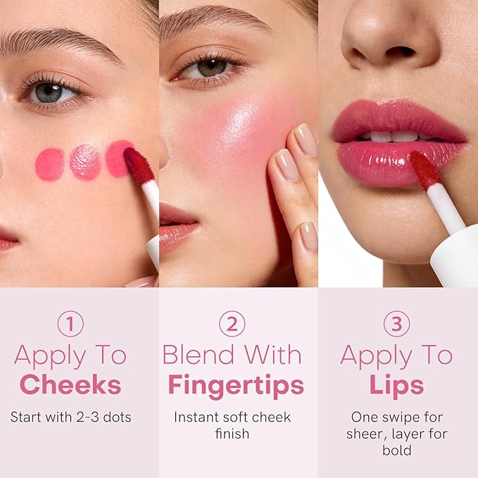 bayfree Lip Tint Stain Set, 4 PCS Korean Water Tint Lightweight Non-sticky, Waterproof Long Lasting Liquid Blush & Lip Stain, Transfer-Proof, Matte Finish Lip Color Makeup (fruit farm)